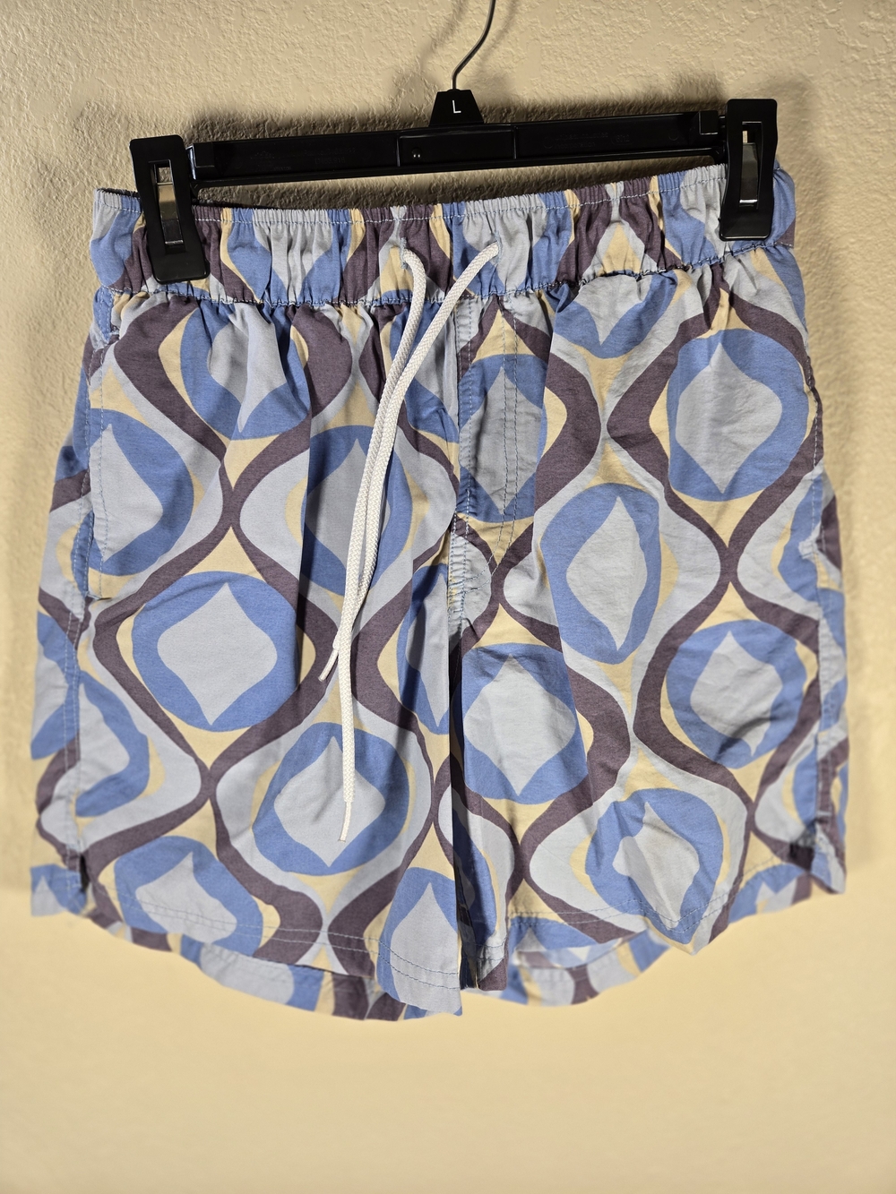 Urban Outfitters 70's Geo Print Blue Swim Shorts men's